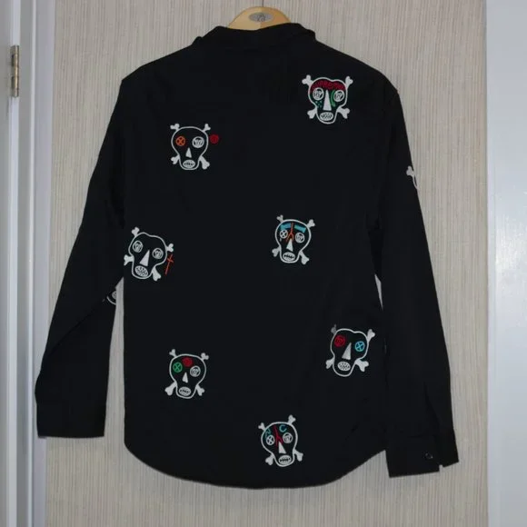 Supreme Black Clayton Patterson skulls embroidered work shirt Size 